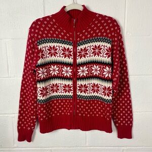 Vintage Dress Barn Ugly Christmas Cardigan Red Snowflake Nordic Cabincore SZ‎ M